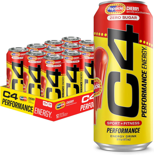 Cellucor C4 Energy Drink x | POPSICLE Cherry  | Pre Workout | 16 Fl Oz (12 Pack)