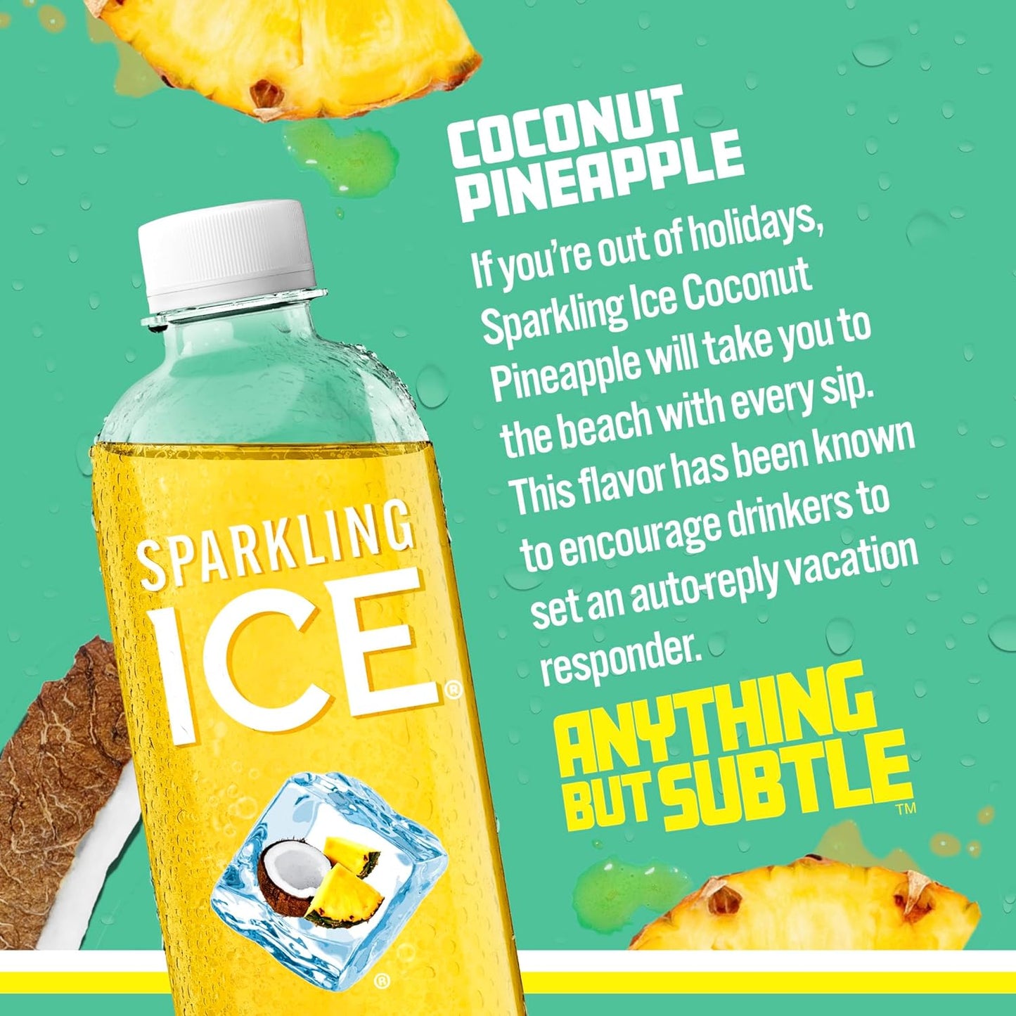 Sparkling Ice, Coconut Pineapple Sparkling Water, Zero Sugar Flavored Water, with Vitamins and Antioxidants, Low Calorie Beverage, 17 fl oz Bottles (Pack of 12)