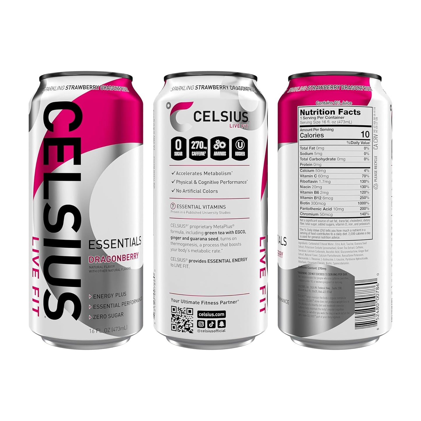 CELSIUS ESSENTIALS | Sparkling Dragonberry | Performance Energy Drink | 16 Fl Oz (Pack of 12)