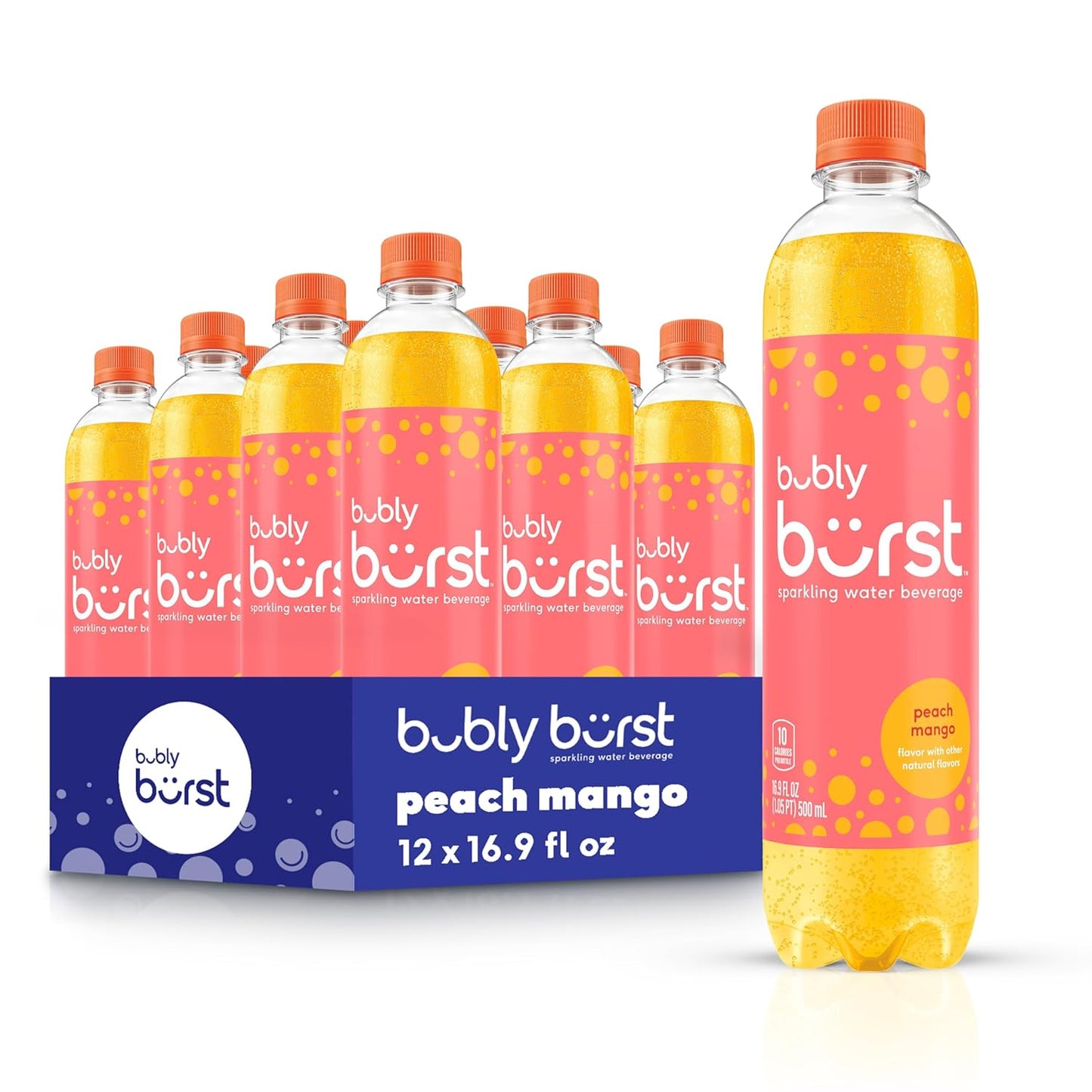 bubly burst, Peach Mango, 16.9 FL Oz Bottles (Pack of 12)