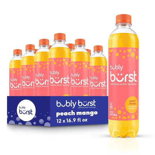 bubly burst, Peach Mango, 16.9 FL Oz Bottles (Pack of 12)