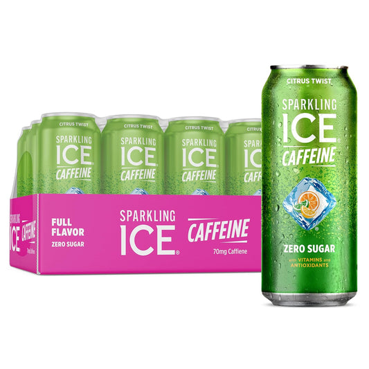 Sparkling Ice Caffeine Citrus Twist Sparkling Water with Caffeine, Zero Sugar, with Antioxidants and Vitamins,16 fl oz Cans (Pack Of 12)