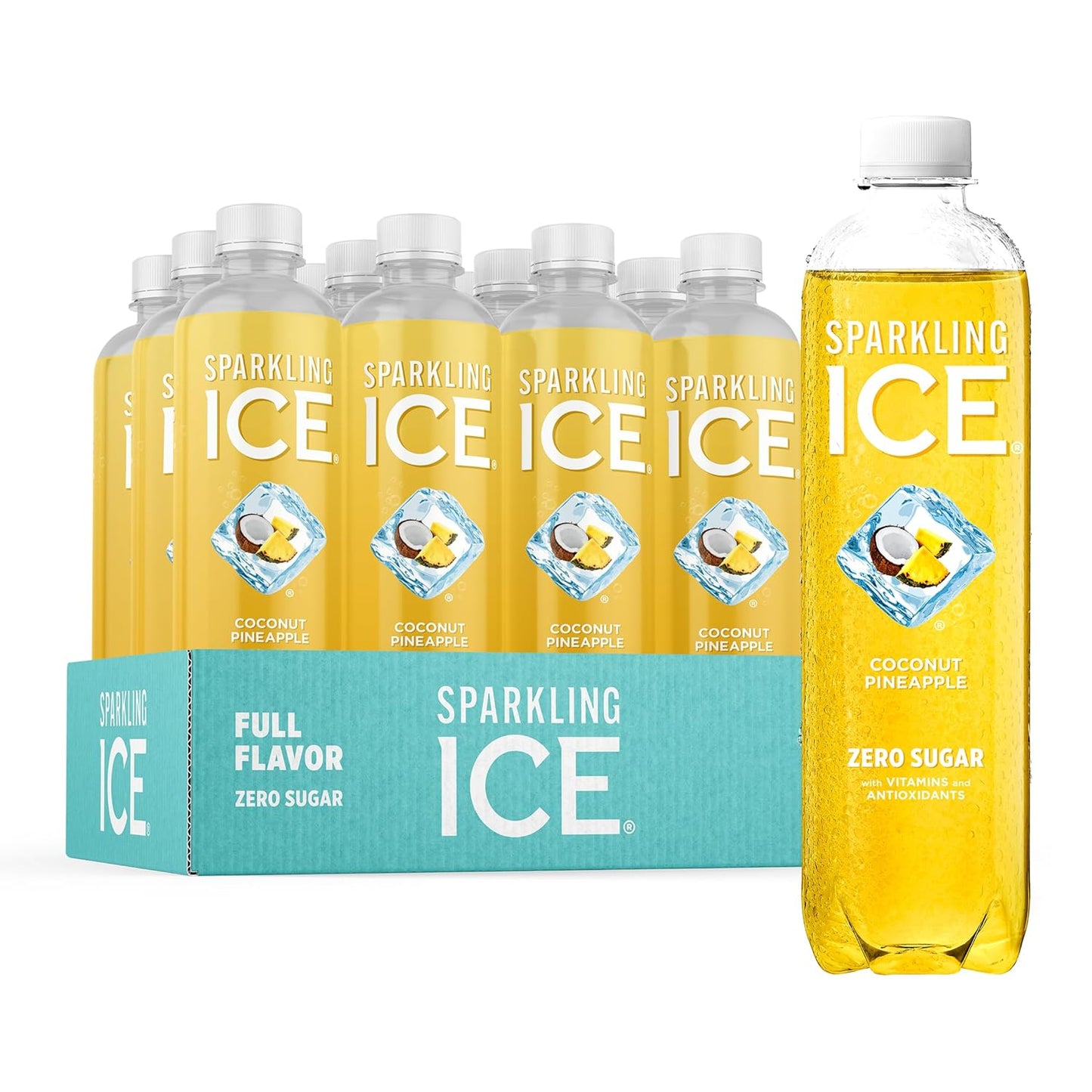 Sparkling Ice, Coconut Pineapple Sparkling Water, Zero Sugar Flavored Water, with Vitamins and Antioxidants, Low Calorie Beverage, 17 fl oz Bottles (Pack of 12)