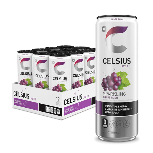 CELSIUS Sparkling Grape Rush, Functional Essential Energy Drink 12 Fl Oz (Pack of 12)