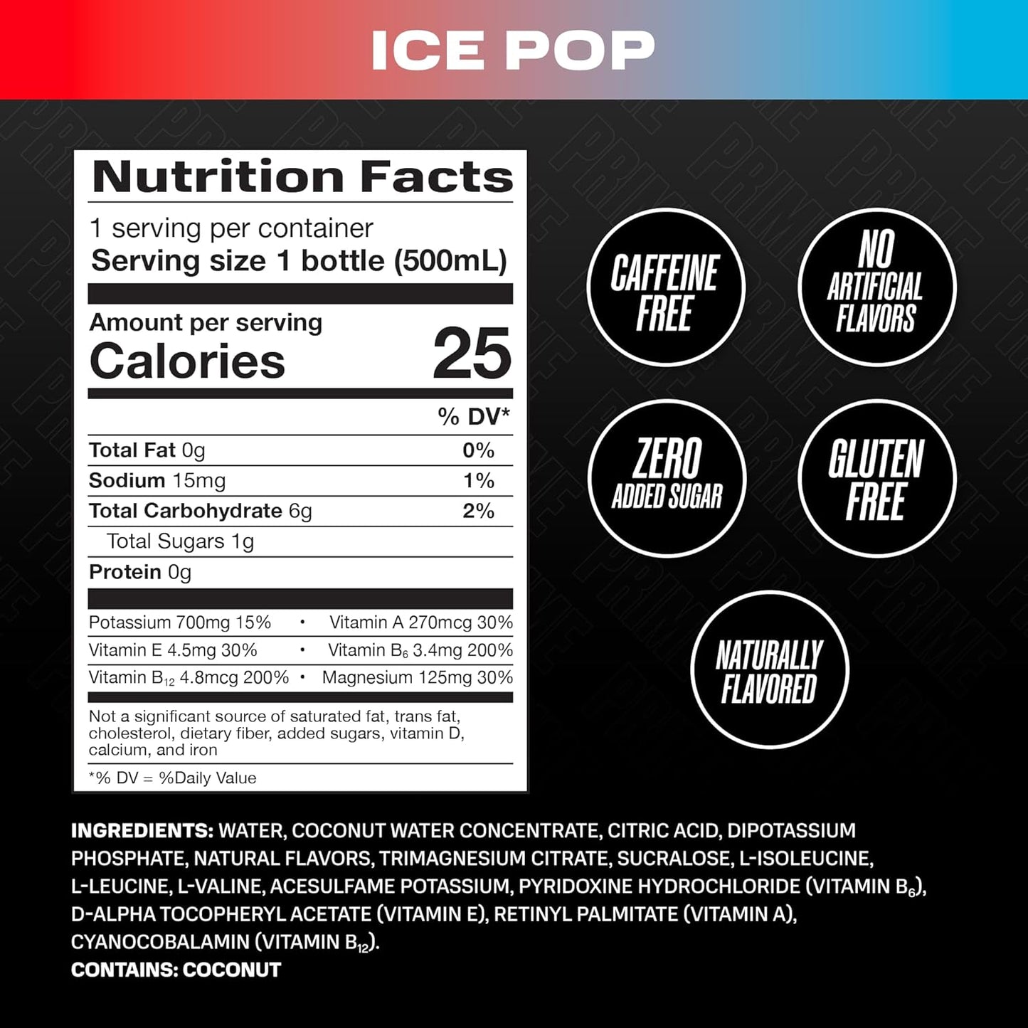 Prime Hydration Drink, Ice Pop 16.9 fl oz, Single Bottle peak of 12