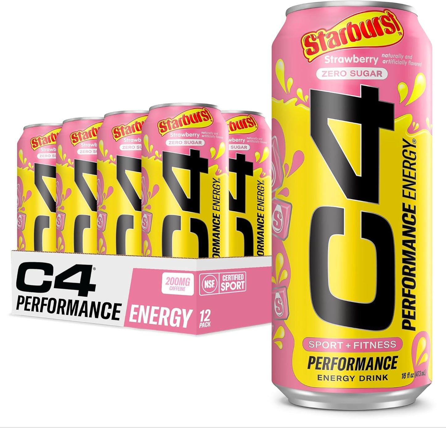 Cellucor C4 Performance Energy Drink | STARBURST Strawberry | Preworkout | 16 Fl Oz (12 Pack)