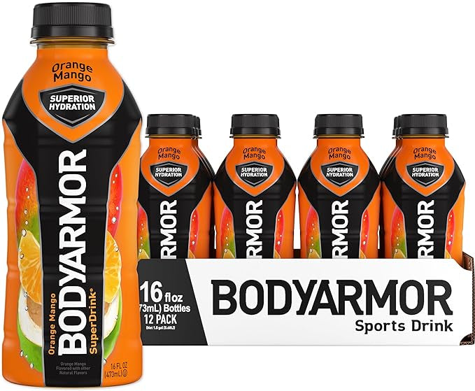 BODYARMOR Sports Drink – Orange Mango, 16 Fl Oz (Pack of 12)