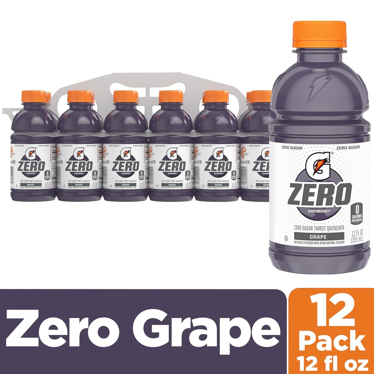 Gatorade Thirst Quencher Zero Sugar Sports Drink, Grape, 12oz Bottles, 12 Pack