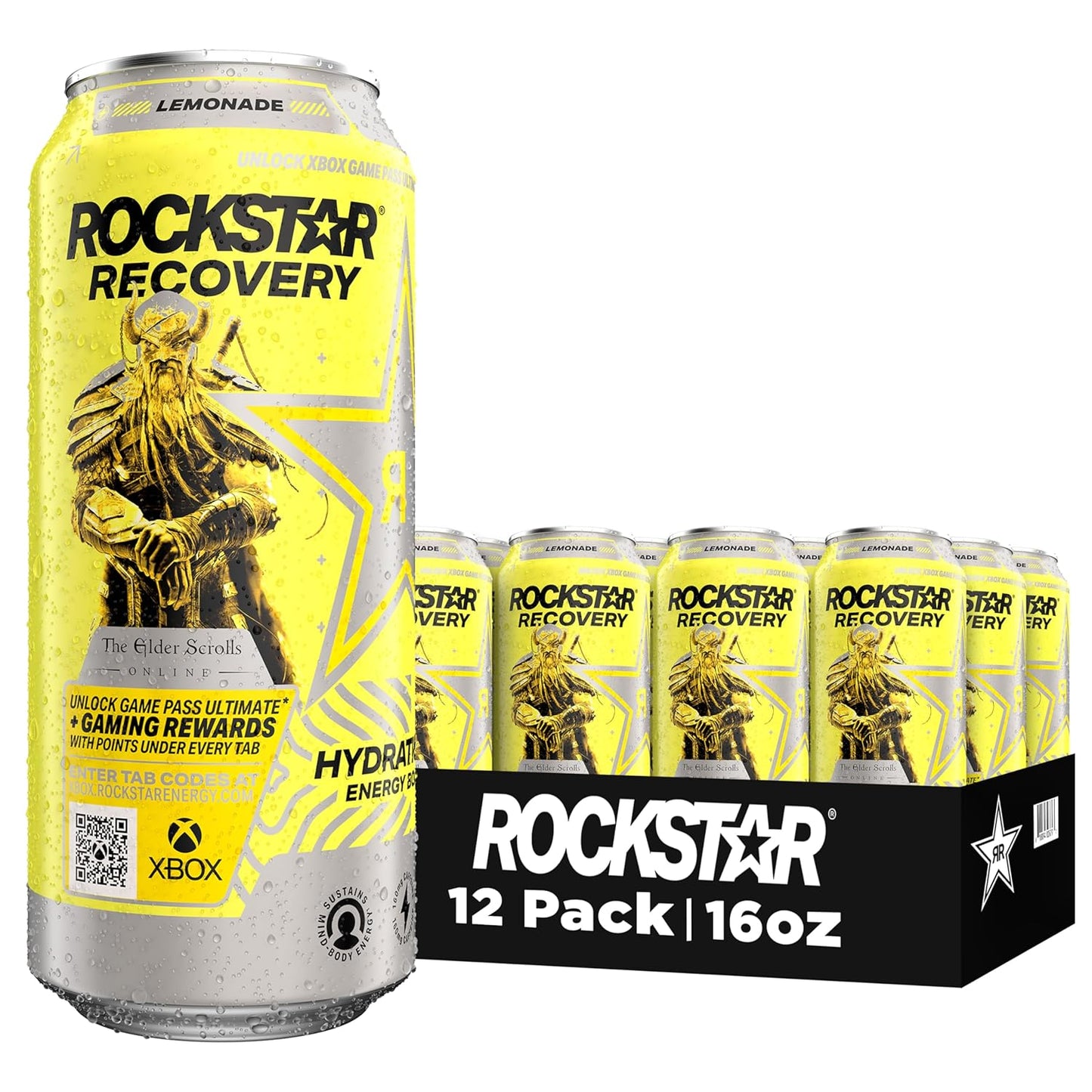 Rockstar Energy Drink with Caffeine Taurine and Electrolytes, Recovery Lemonade, 16oz (12 Pack)