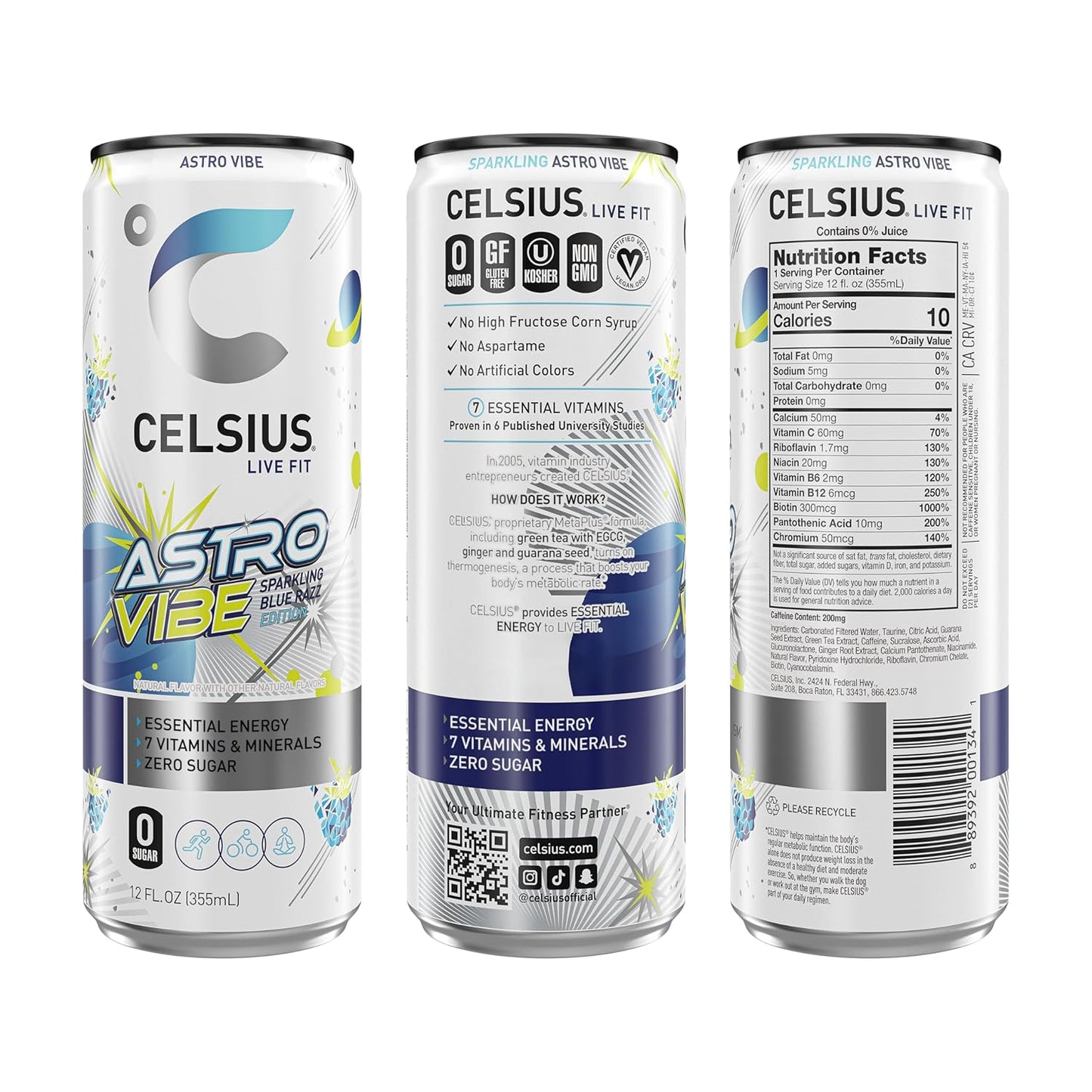 CELSIUS Sparkling Astro Vibe, Functional Essential Energy Drink 12 Fl Oz (Pack of 12)