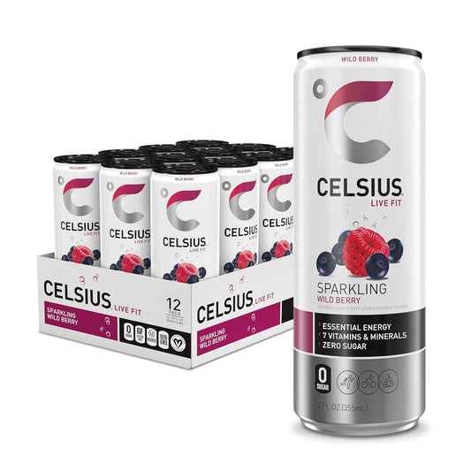 CELSIUS Sparkling Wild Berry, Functional Essential Energy Drink 12 Fl Oz (Pack of 12)