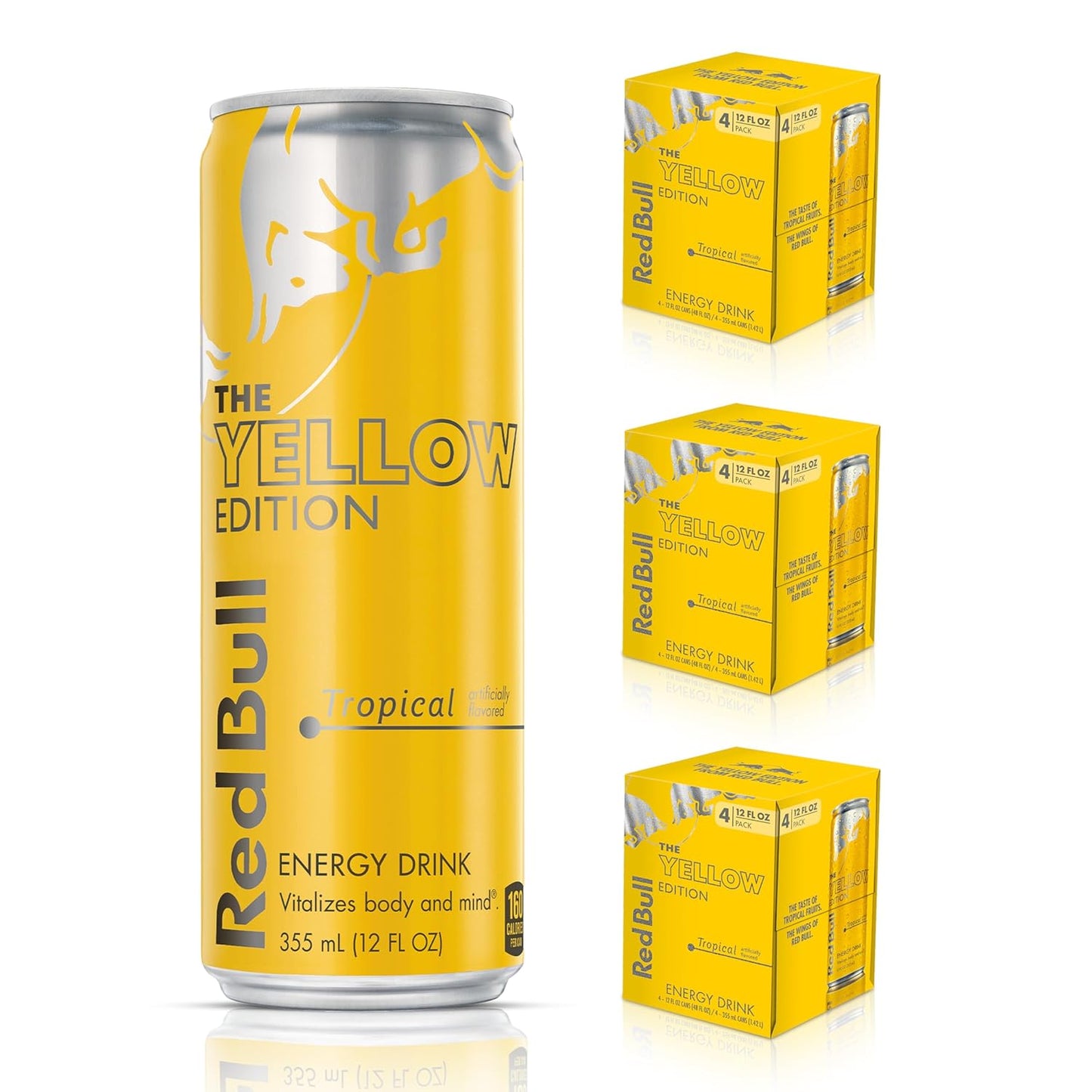 Red Bull Yellow Edition Energy Drink, Tropical, 114mg Caffeine, 12 fl oz Can 12 pack