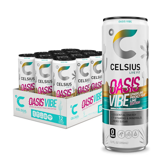 CELSIUS Sparkling Oasis Vibe, Functional Essential Energy Drink, 12 Fl Oz (Pack of 12)