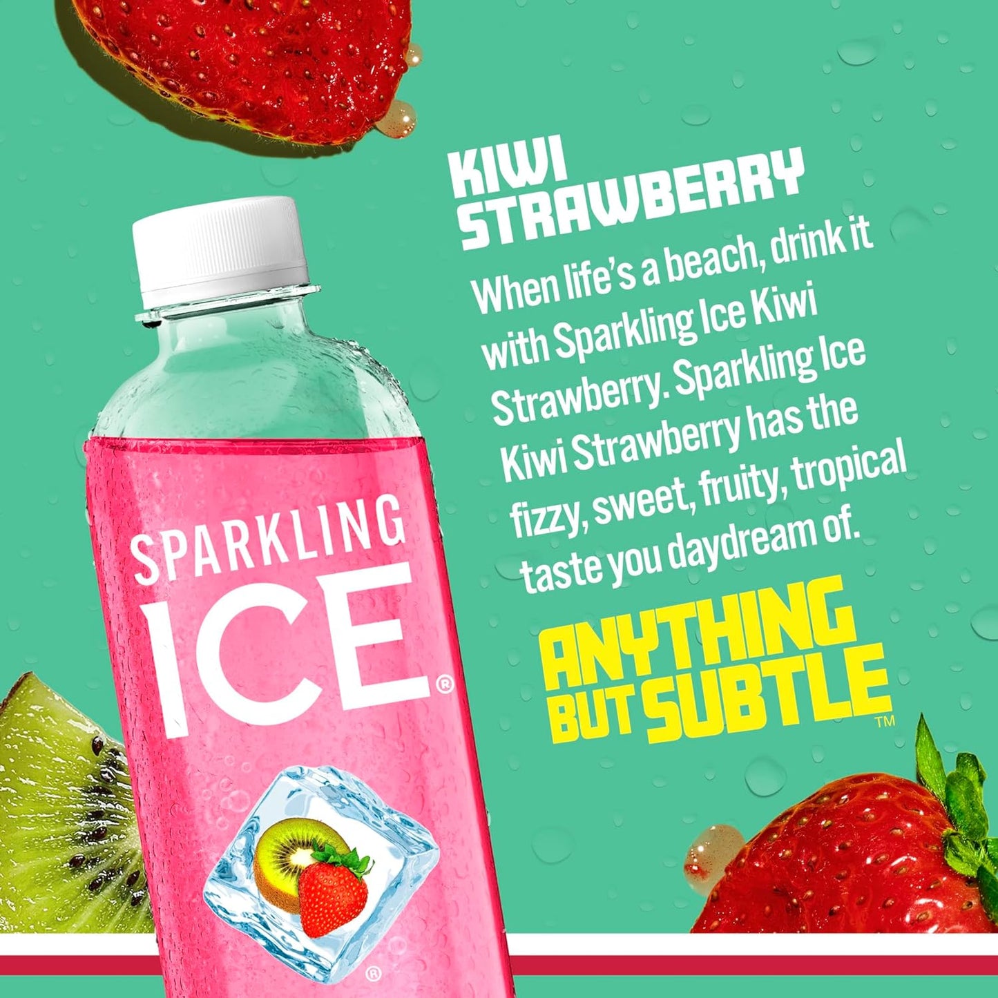 Sparkling Ice, Kiwi Strawberry Sparkling Water, Zero Sugar Flavored Water, with Antioxidants and Vitamins, Zero Sugar, 17 fl oz Bottles (Pack of 12)