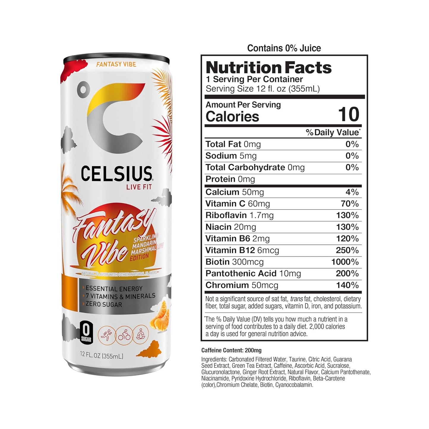 CELSIUS Sparkling Fantasy Vibe, Functional Essential Energy Drink, 12 Fl Oz (Pack of 12)