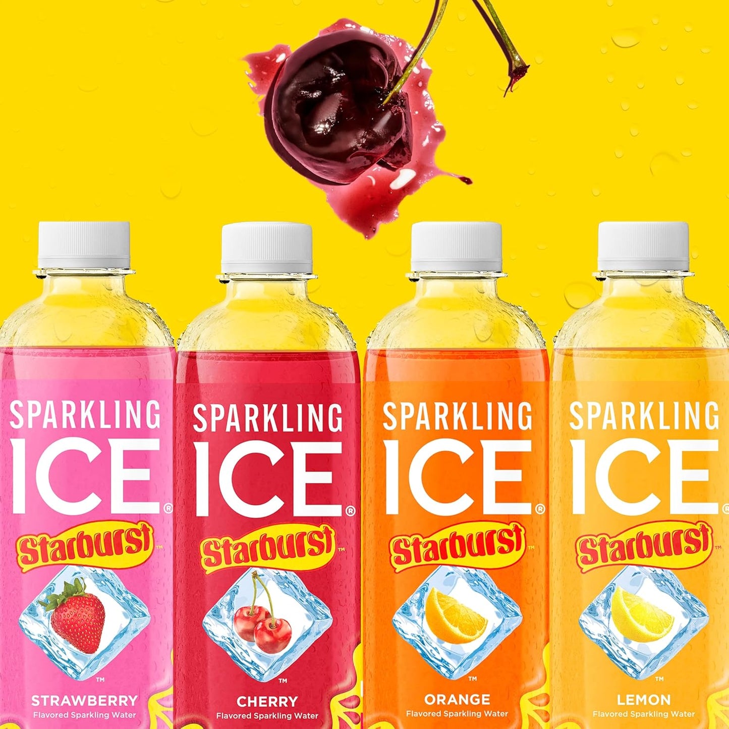 Sparkling Ice STARBURST Cherry, Zero Sugar Flavored Sparkling Water, 17 fl oz Bottles (Pack of 12)