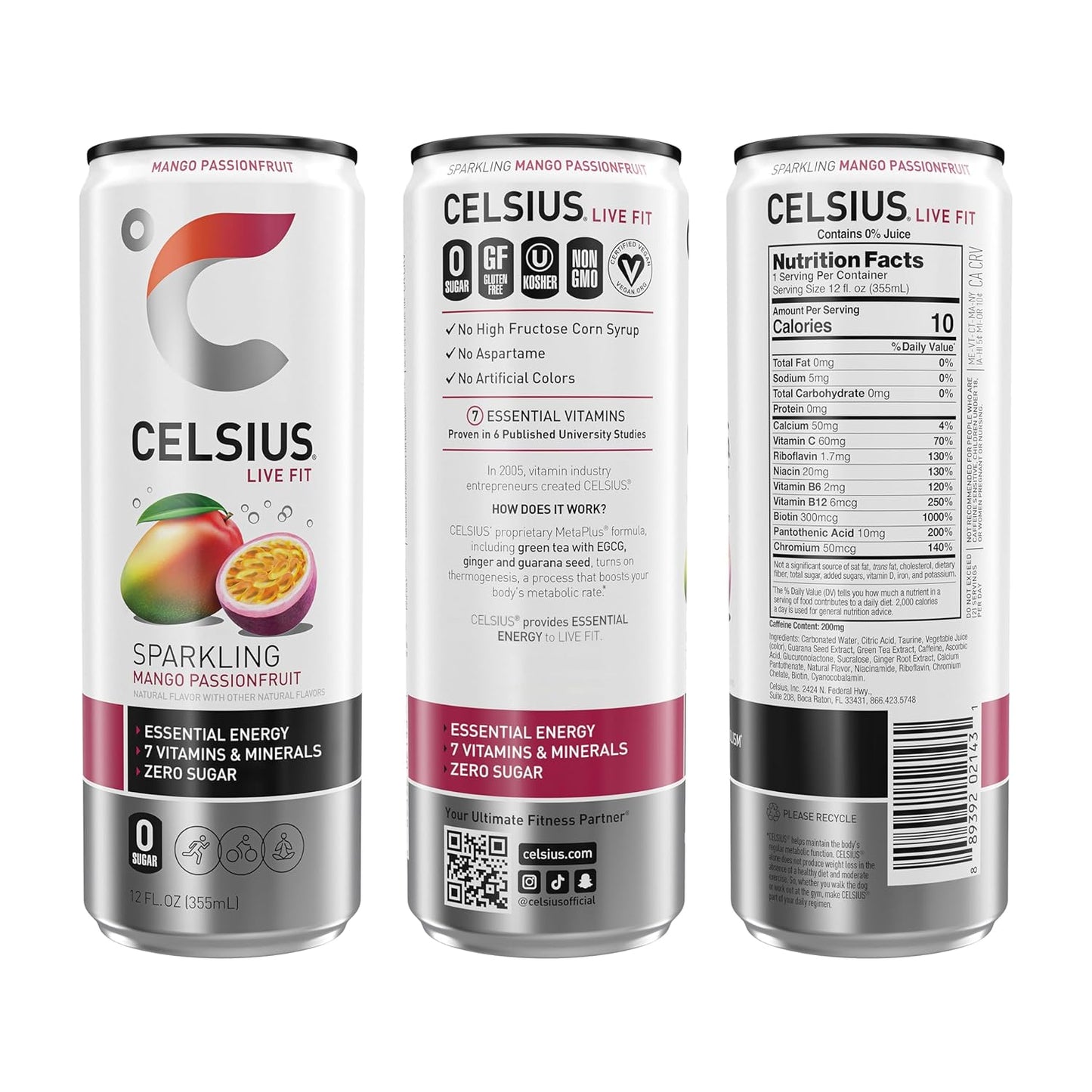 CELSIUS Sparkling Mango Passionfruit, Functional Essential Energy Drink 12 Fl Oz (Pack of 12)