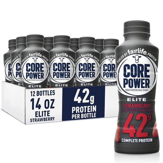 Core Power Elite High Protein Shake, Strawberry, 42g Bottle, 14oz, 12 Pack