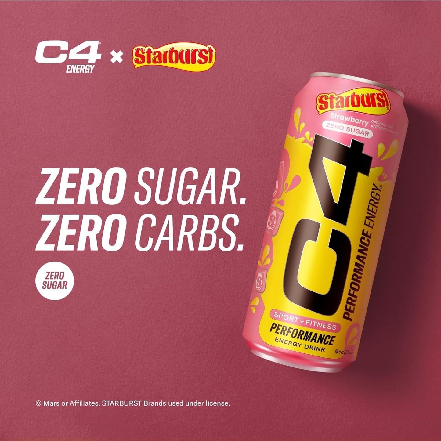 Cellucor C4 Performance Energy Drink | STARBURST Strawberry | Preworkout | 16 Fl Oz (12 Pack)