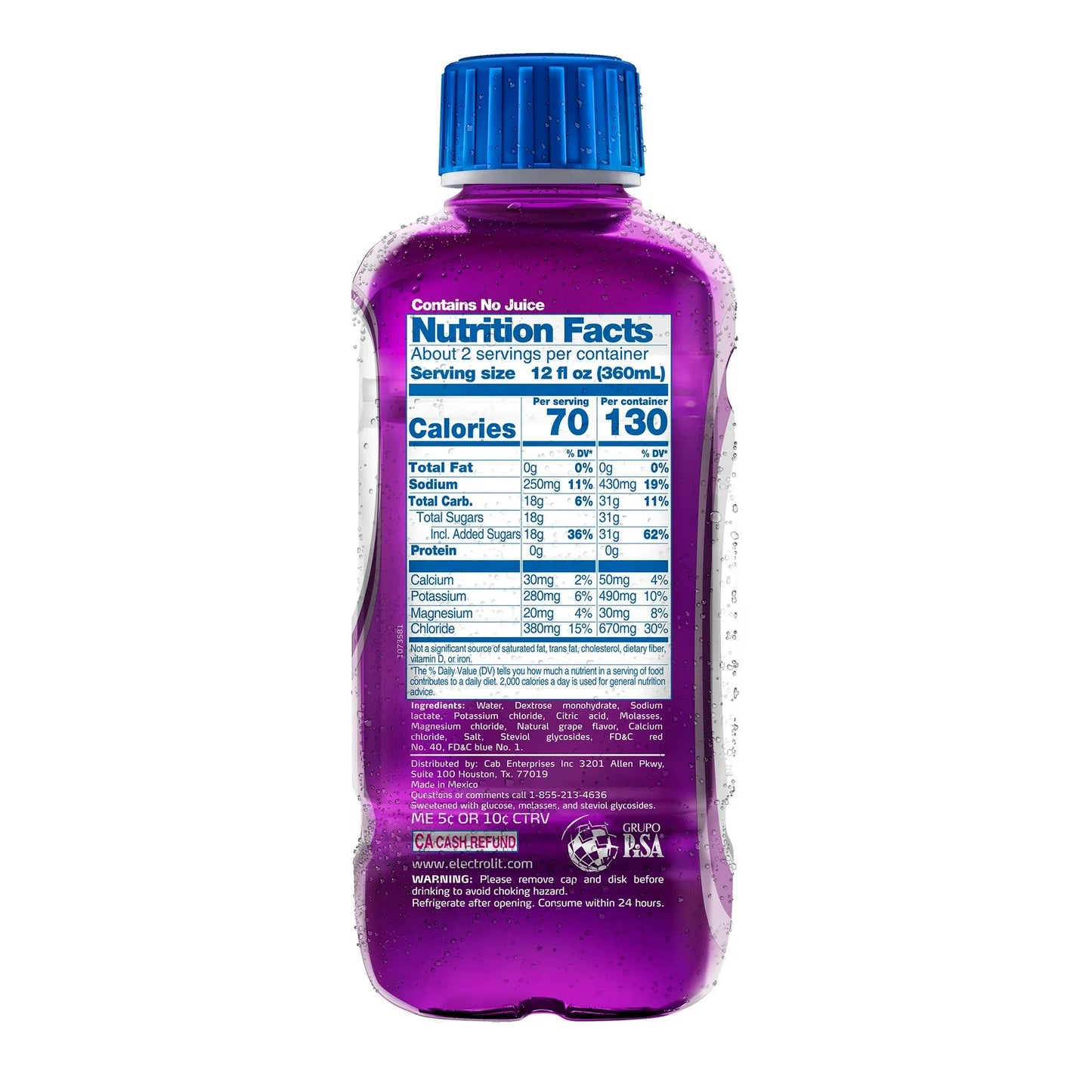 Electrolit Electrolyte Hydration & Recovery Drink, Grape 21 Fl oz Pack of 12