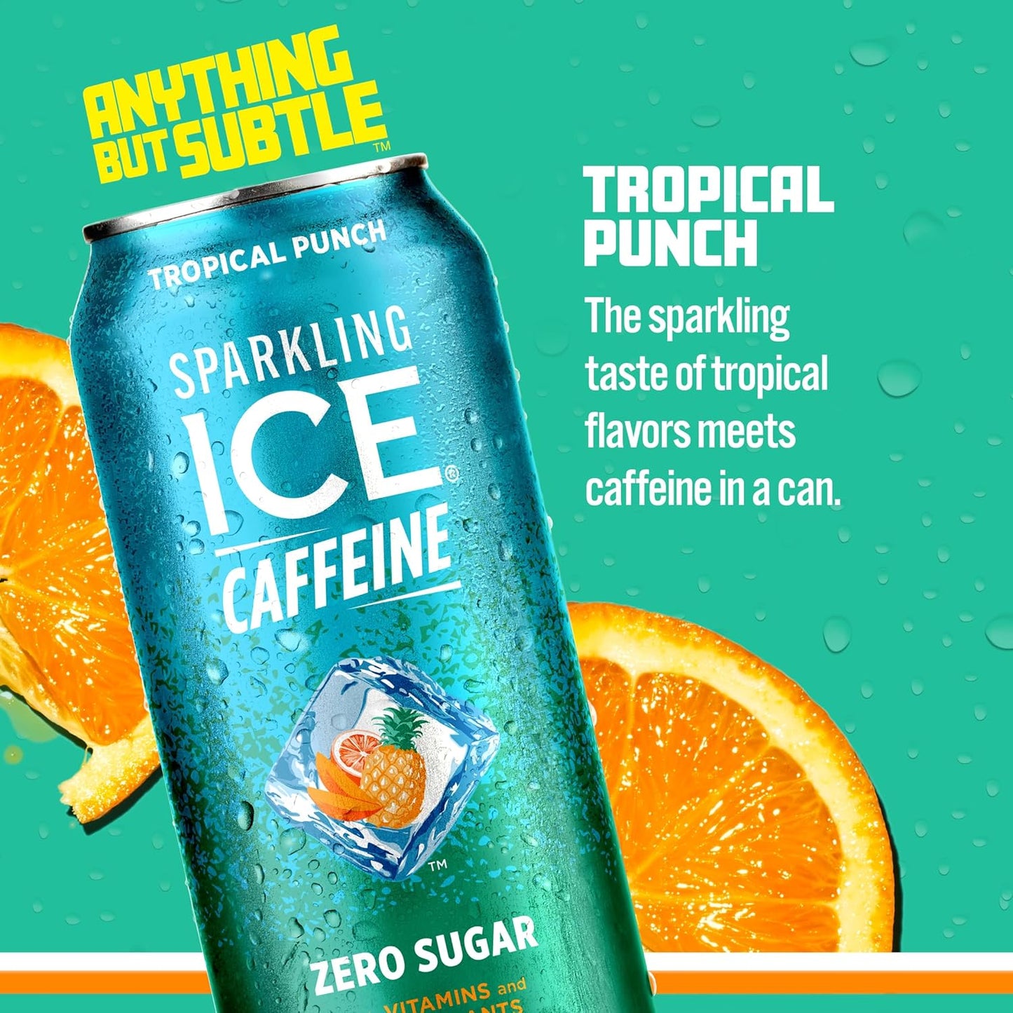 Sparkling Ice Caffeine Tropical Punch Sparkling Water with Caffeine, Zero Sugar, with Antioxidants and Vitamins,16 fl oz Cans (Pack Of 12)