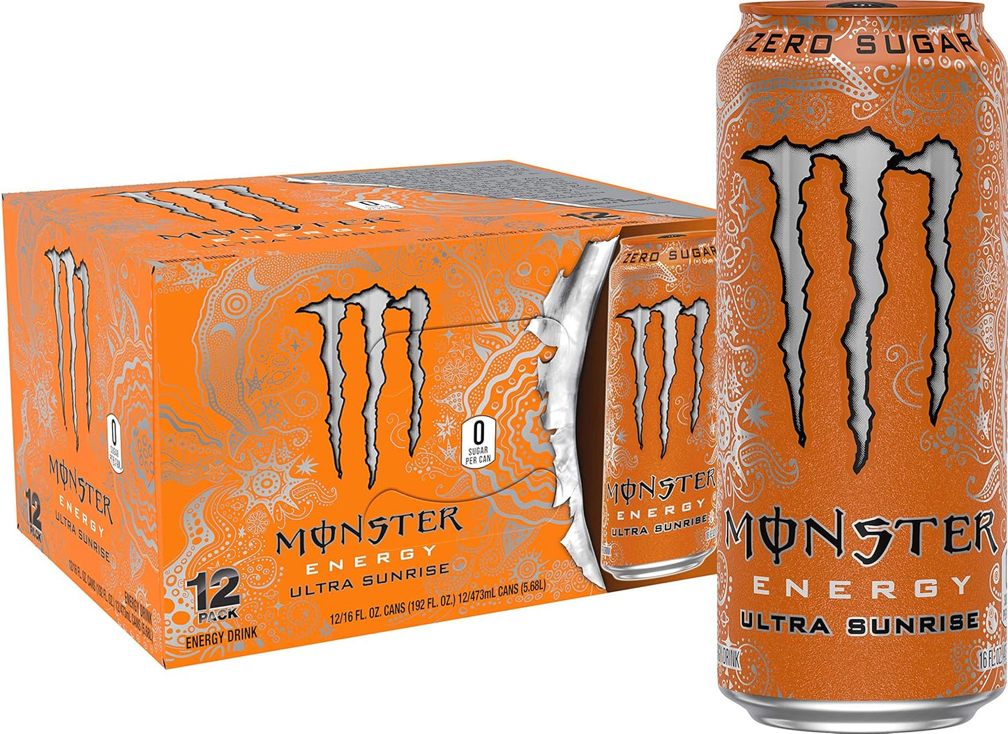 Monster Energy Ultra Sunrise, Sugar Free Energy Drink, 16 Fl Oz (Pack of 15)