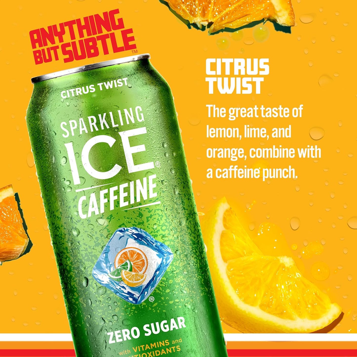 Sparkling Ice Caffeine Citrus Twist Sparkling Water with Caffeine, Zero Sugar, with Antioxidants and Vitamins,16 fl oz Cans (Pack Of 12)