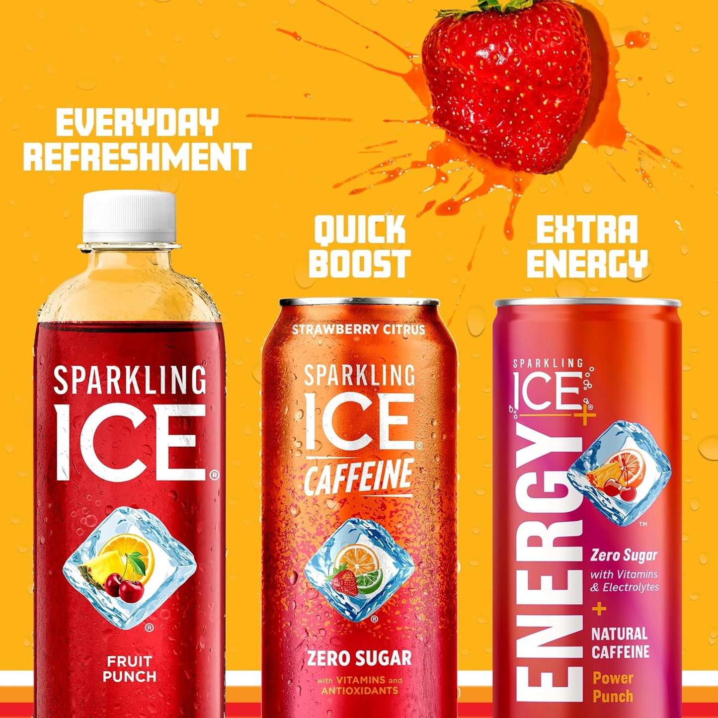 Sparkling Ice Caffeine Strawberry Citrus Sparkling Water with Caffeine, Zero Sugar, with Antioxidants and Vitamins,16 fl oz Cans (Pack Of 12)