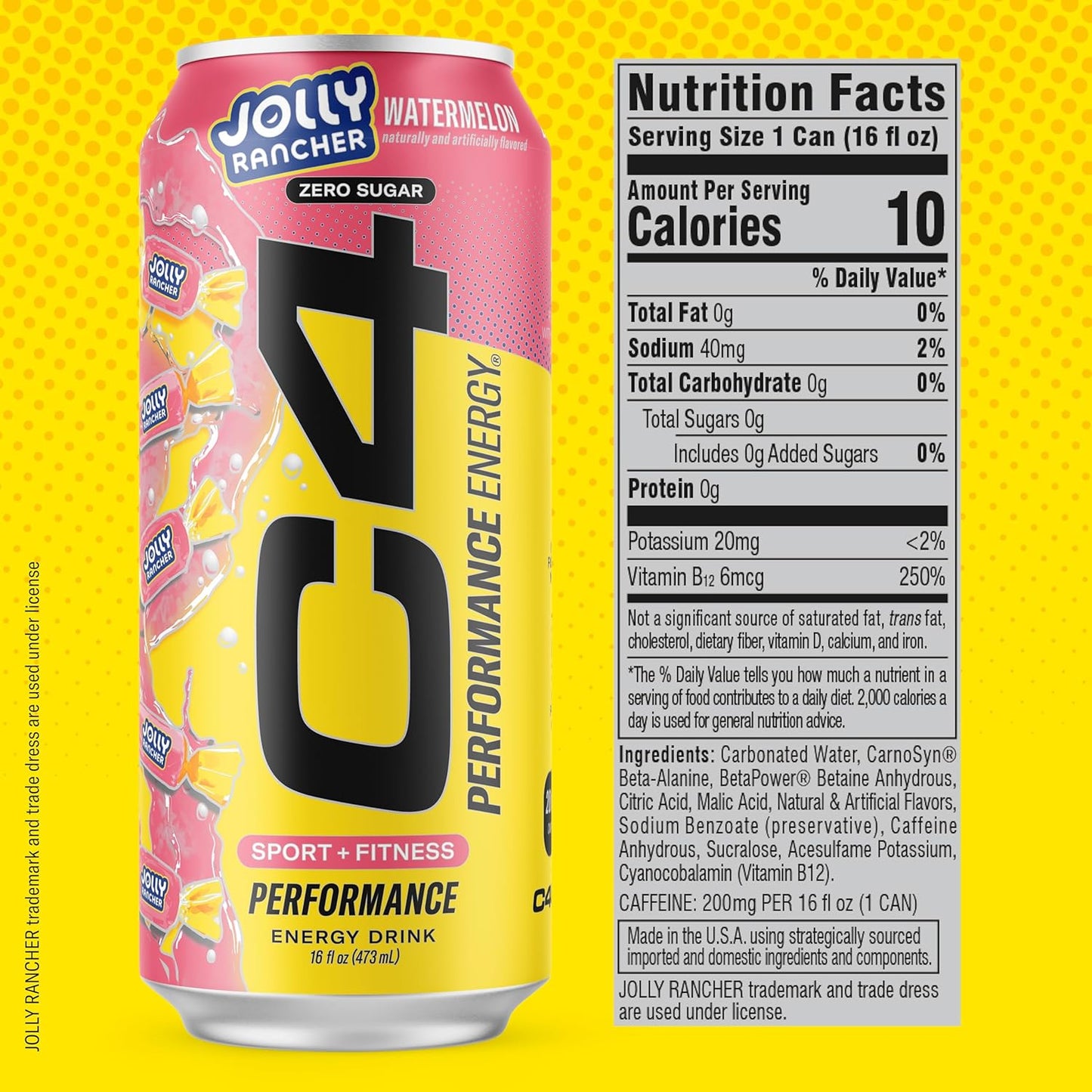 Cellucor C4 Performance Energy Drink | JOLLY RANCHER Watermelon | Preworkout | 16 Fl Oz (12 Pack)