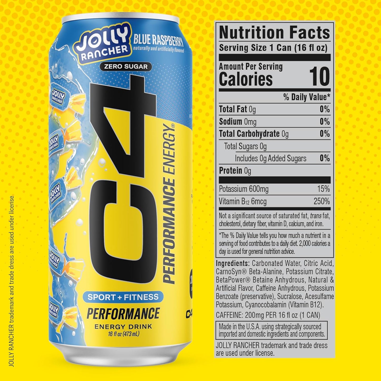 Cellucor C4 Performance Energy Drink | JOLLY RANCHER Blue Raspberry | Preworkout  | 16 Fl Oz (12 Pack)