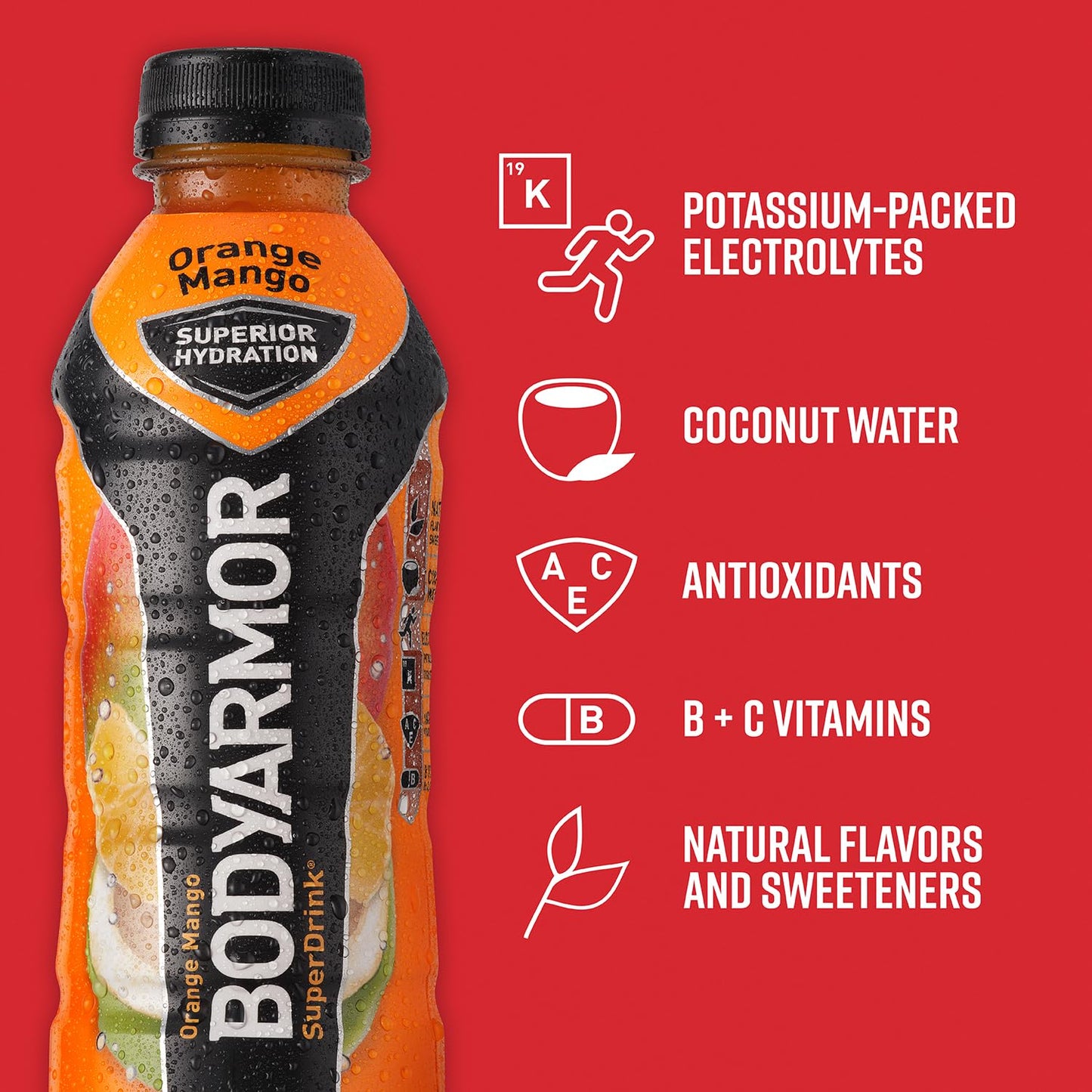 BODYARMOR Sports Drink – Orange Mango, 16 Fl Oz (Pack of 12)