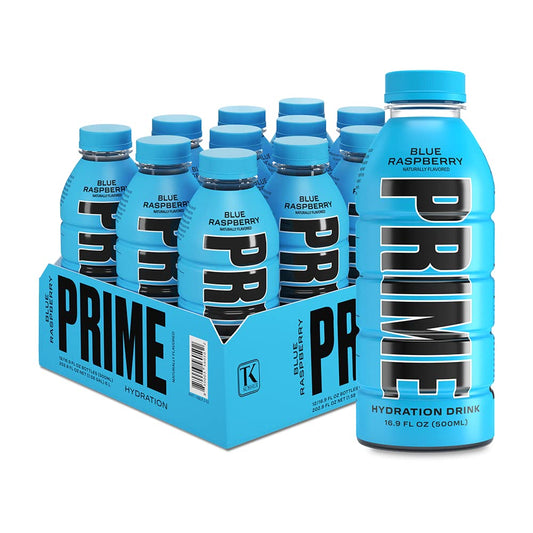 Prime Hydration Drink, Blue Raspberry, 16.9 fl oz, Bottle peak of 12