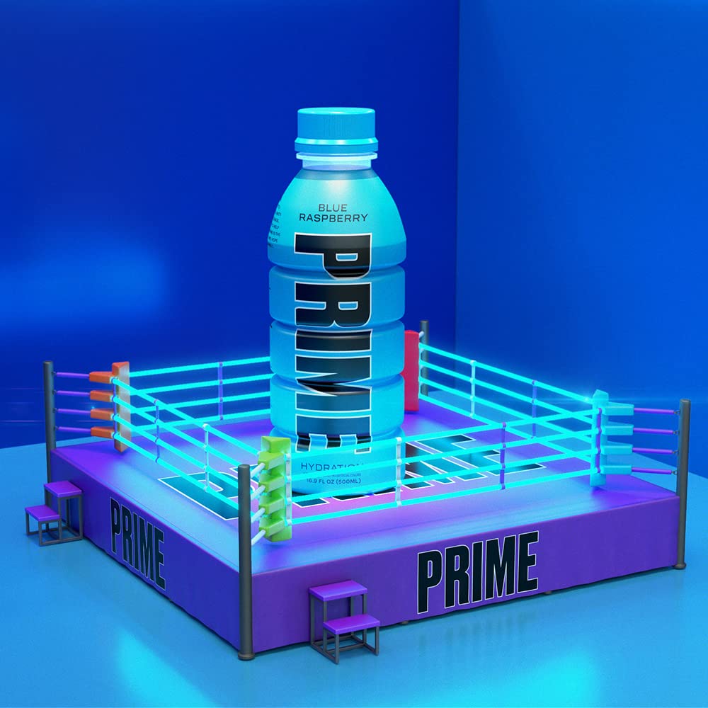 Prime Hydration Drink, Blue Raspberry, 16.9 fl oz, Bottle peak of 12