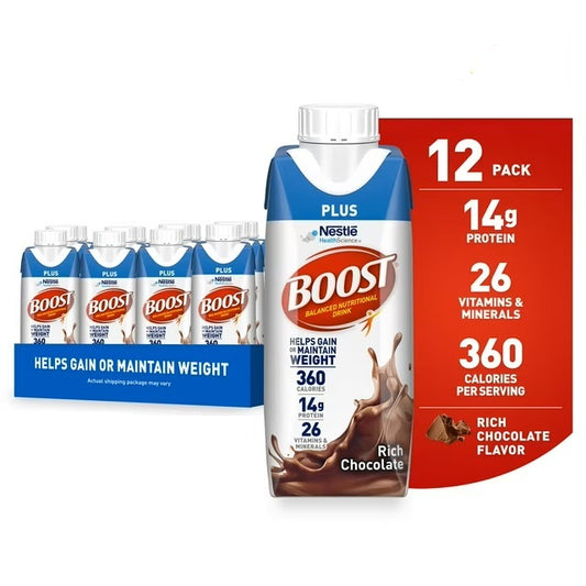 Boost Plus Complete Nutritional Drink, Rich Chocolate, 8 Fl Oz (Pack of 12)