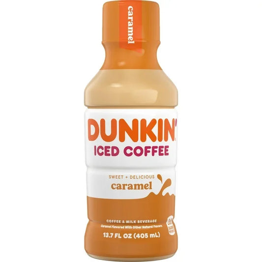 Dunkin Donuts Iced Coffee, Caramel 13.7 fl oz, 12 Pack