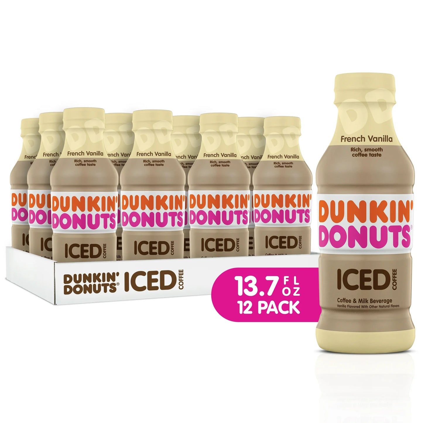 Dunkin Donuts Iced Coffee, French Vanilla, 13.7 Fluid Ounce (Pack of 12)