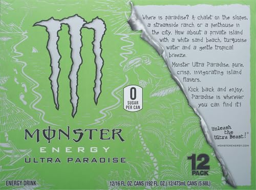 Monster Energy Ultra Paradise, Sugar Free Energy Drink, 16 Ounce (Pack of 12)