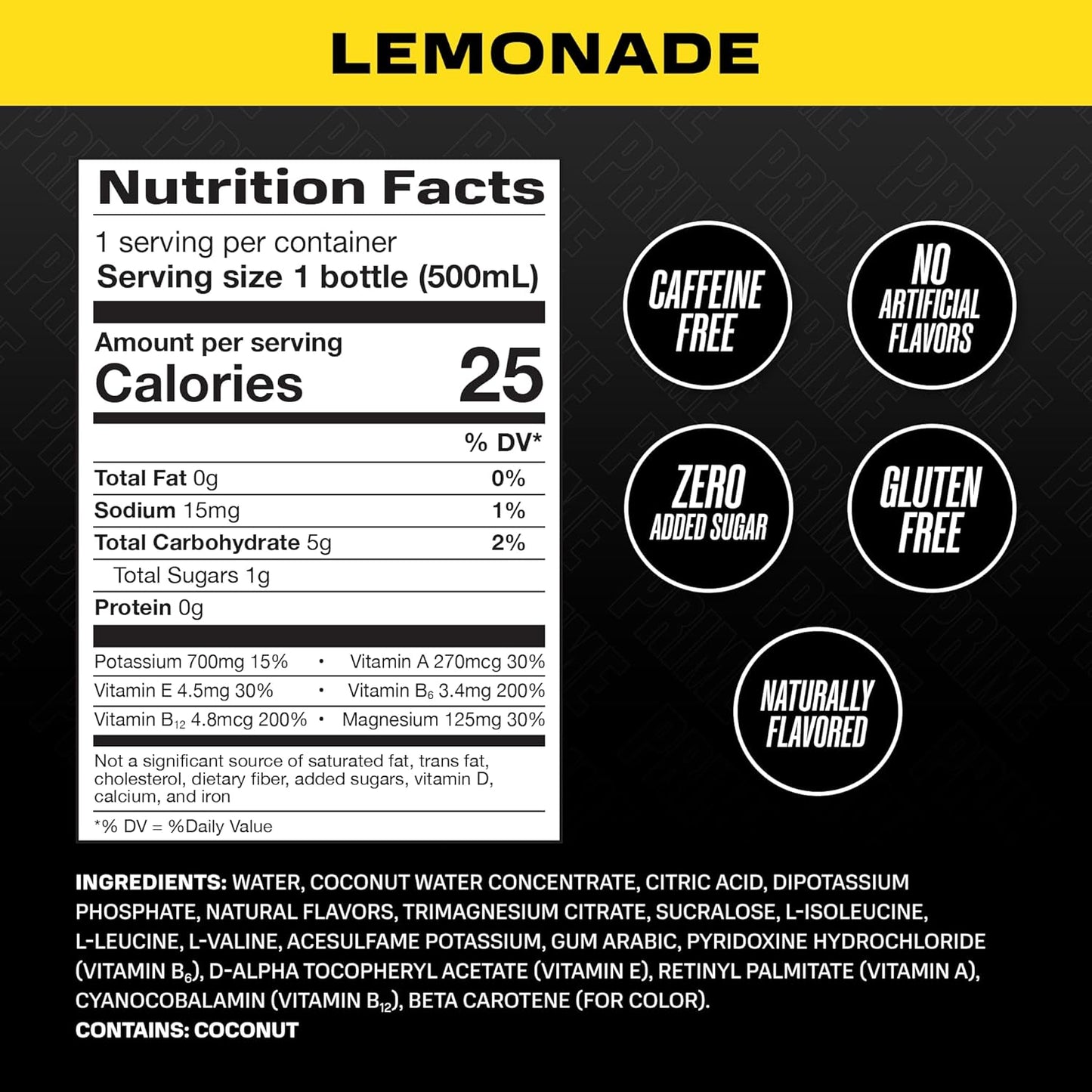 Prime Hydration Drink Lemon Lime, 16.9 fl oz, Plastic Bottle pack of 12