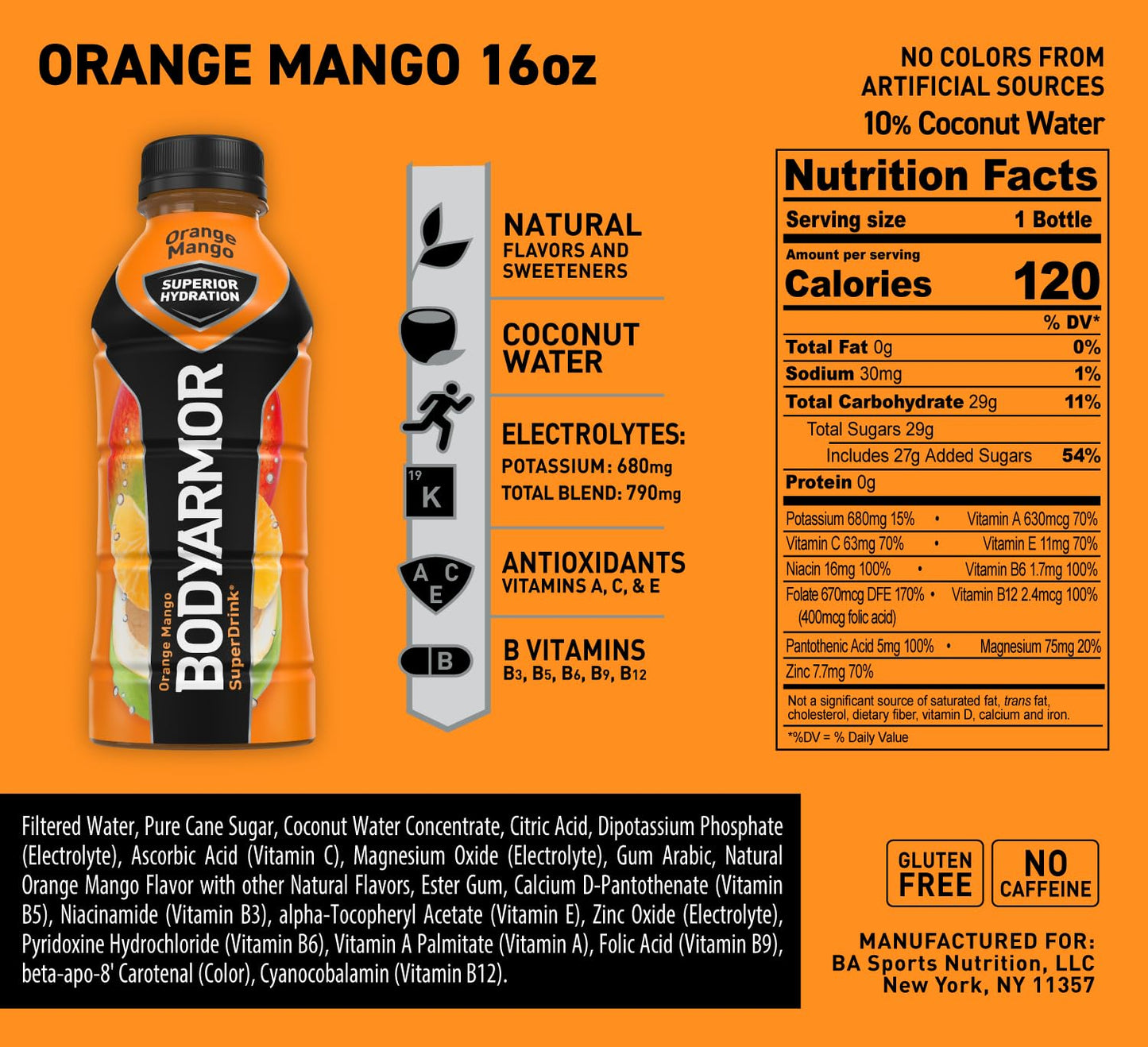 BODYARMOR Sports Drink – Orange Mango, 16 Fl Oz (Pack of 12)