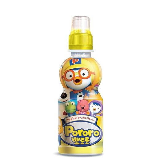 Paldo Fun & Yum Pororo Kids Tropical Fruit Flavor Drink, Pack of 8, Fruit Juice Drinks with Comfortable Push-Pull Sports Cap, Perfect Drink for Children 7.95 fl oz. x 8