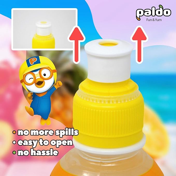 Paldo Fun & Yum Pororo Kids Tropical Fruit Flavor Drink, Pack of 8, Fruit Juice Drinks with Comfortable Push-Pull Sports Cap, Perfect Drink for Children 7.95 fl oz. x 8