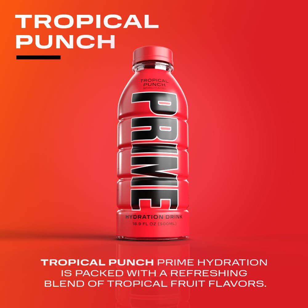 Prime Hydration Drink Tropical Punch, 16.9 fl oz, Plastic Bottle peak of 12