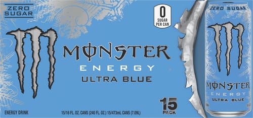 Monster Energy Ultra Blue, Sugar Free Energy Drink, 16 Ounce (Pack of 15)