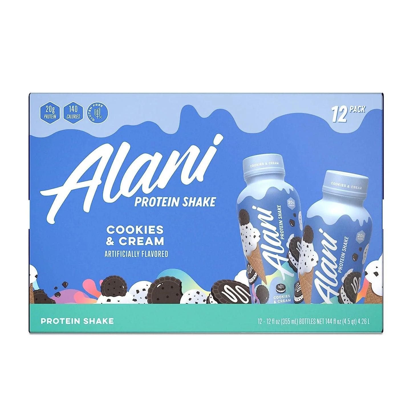 Alani Nu Fit Shake Protein Cookies and Cream Shake Pack of 12  (12 fl oz)