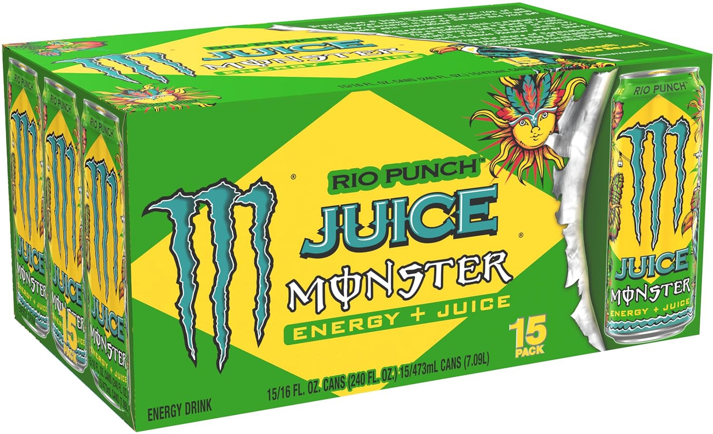 Monster Energy Juice Rio Punch, Energy + Juice, Energy Drink, 16 Ounce (Pack of 15)