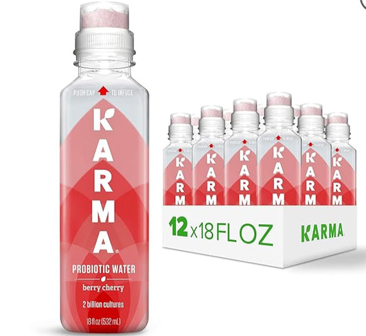 Karma Probiotic Water - 12 Pack, Berry Cherry Drink - Immune & Gut Health Support