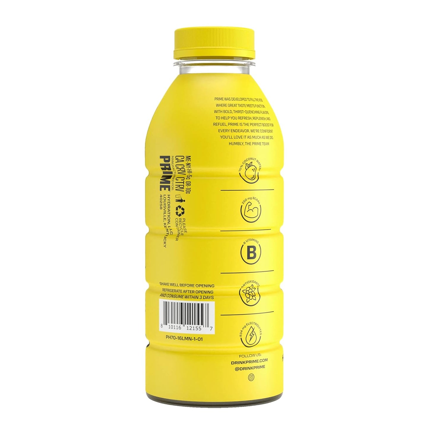 Prime Hydration Drink Lemon Lime, 16.9 fl oz, Plastic Bottle pack of 12