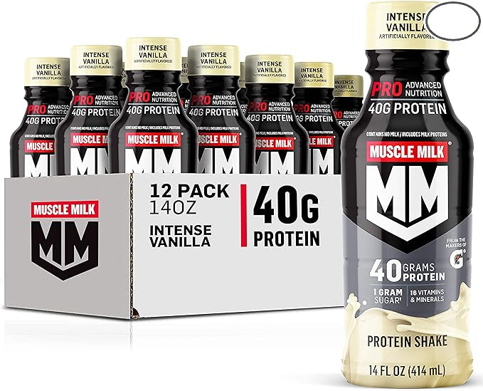 Muscle Milk Pro Advanced Nutrition Protein Shake, Intense Vanilla, 14 Fl Oz Bottle, 12 Pack