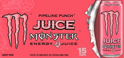 Monster Energy Juice Pipeline Punch, Energy + Juice, Energy Drink, 16 Ounce (Pack of 15)