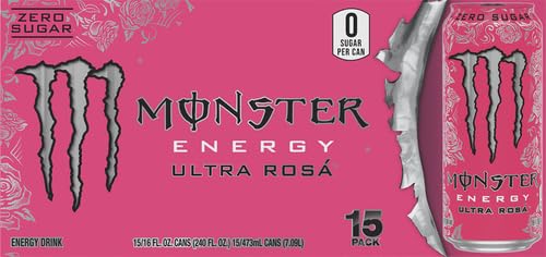 Monster Energy Ultra Rosa, Sugar Free Energy Drink, 16 Ounce (Pack of 15)